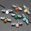 35x56mm Cute Bee Shape Pendant Natural Stone Crystal Agate Abalone Shell Brooch Charms for Jewelry Making DIY Necklace Accessory