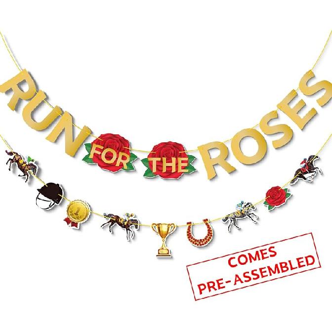 Funnlot Kentucky Derby Decorations Run for The Roses Banner Not Need DIY Kentucky Derby Banner Horse Race Decorations Garland for Kentucky Derby Day Red,rose