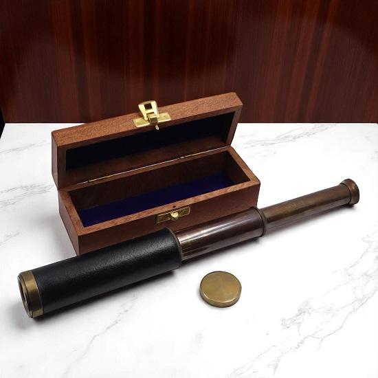 30.48 cm Bronze Telescope with Wooden Box Custom Spyglass Gift
