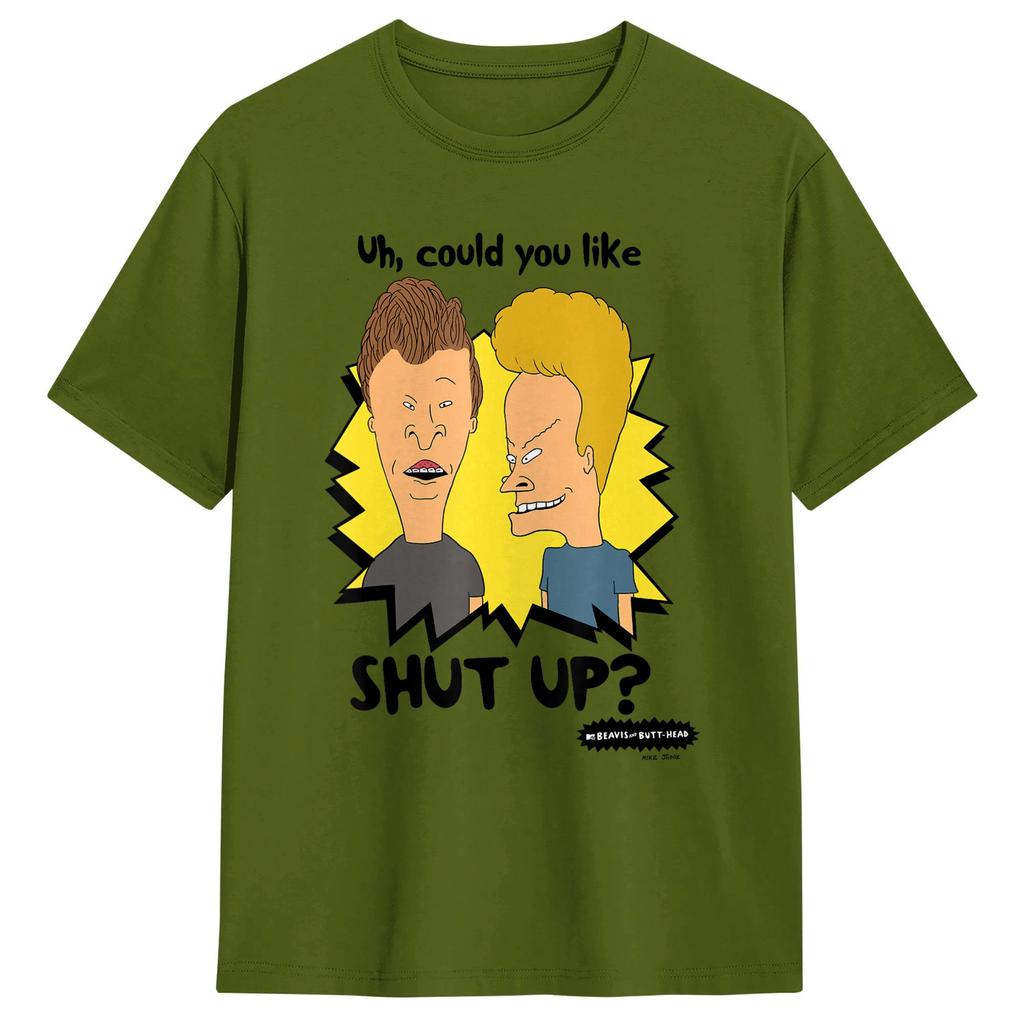 Unique Beavis and ButtHead Shut Up TShirt for Men Round Neck Cotton T Shirts Short Sleeve Tees Classic Tops