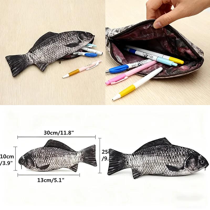 Realistic Fish Shape Pencil Bag Carp Pen Case With Zipper Makeup Pouch Back To School Stationery Organizer
