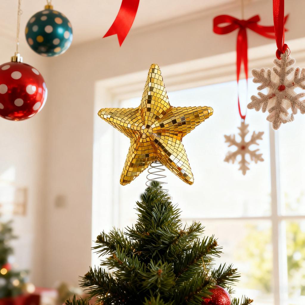 Christmas Star Decoration Christmas Tree Topper Decoration Star Mirror Top Decoration Christmas Party Desktop Ornaments
