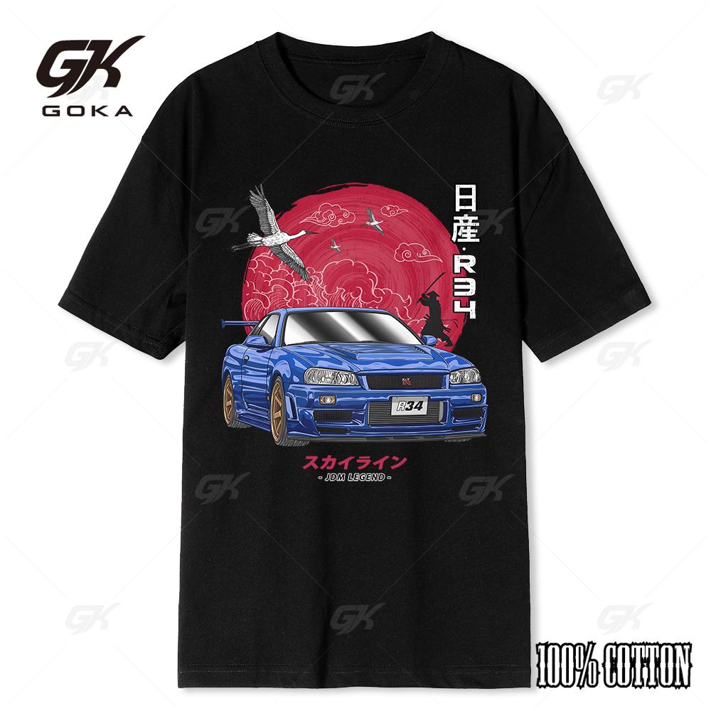 

Хлопковая футболка Initial D для мужчин и женщин, эстетичная футболка оверсайз в стиле Харадзюку, смешная винтажная футболка с автомобилем Nissan Skyline R34 4XL