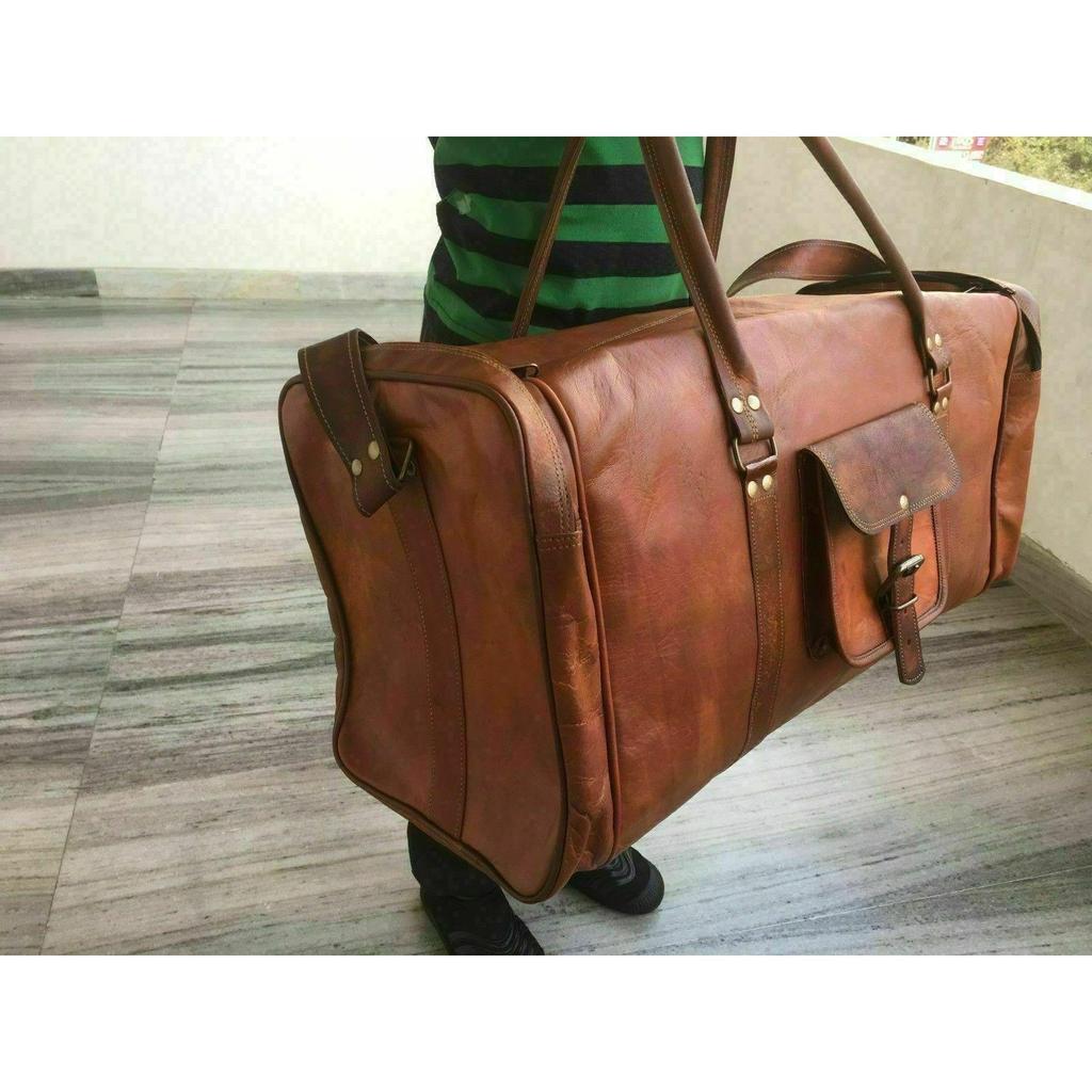 Mens New Top-Quality Vintage Leather Travel Bag Brown Duffel Luggage Sport.