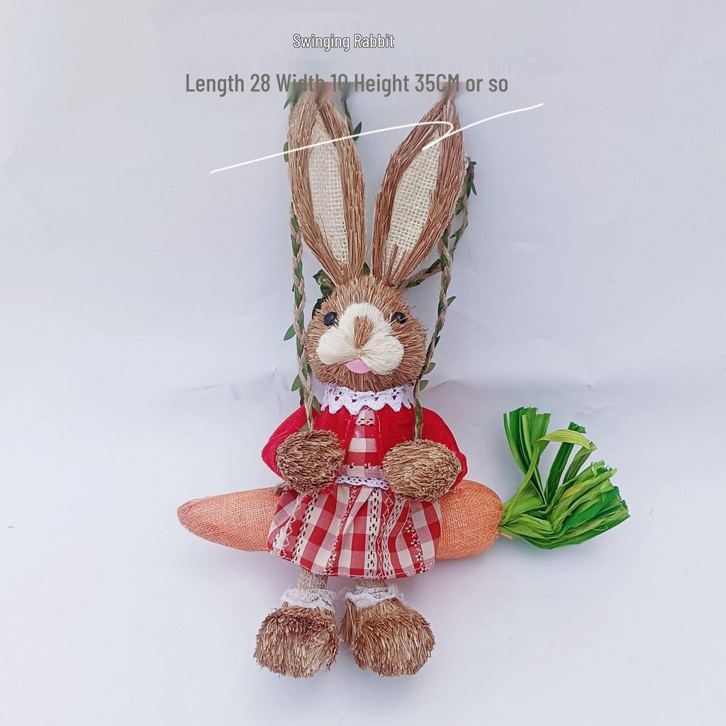 Handmade Straw Woven Rabbit Ornament - Cute Mori Style for Christmas & Easter