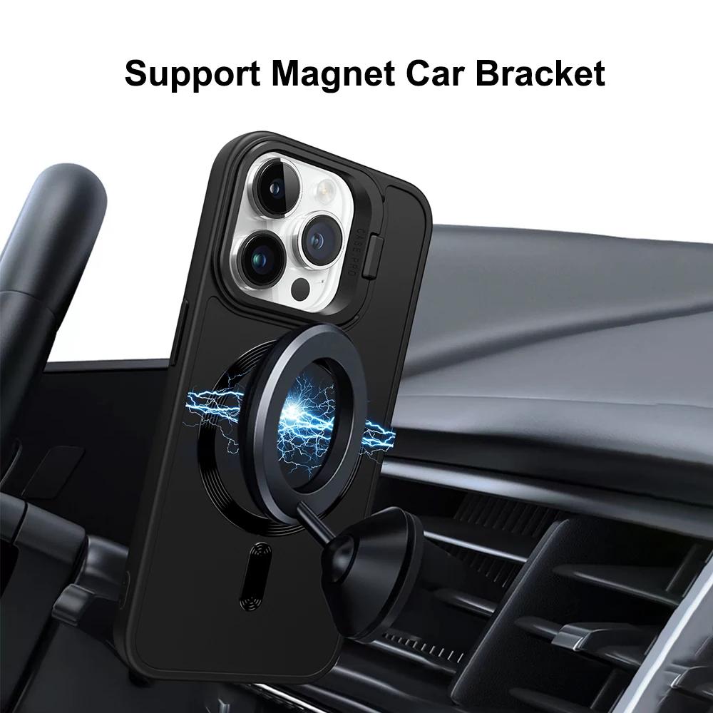 Magnet Magsafe Camera Holder Stand Soft Matte Phone Case For Apple iPhone 15 14 13 12 11 Pro Max 15 Plus Wireless Charging Cover
