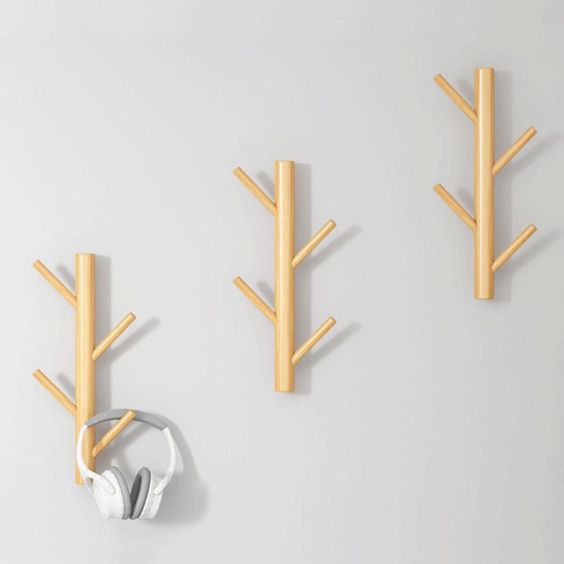 1PC Wall-mounted Coat Rack Creative Coat Rack Bedroom Wooden Hook Modern Solid Wood Simple 4 Hooks