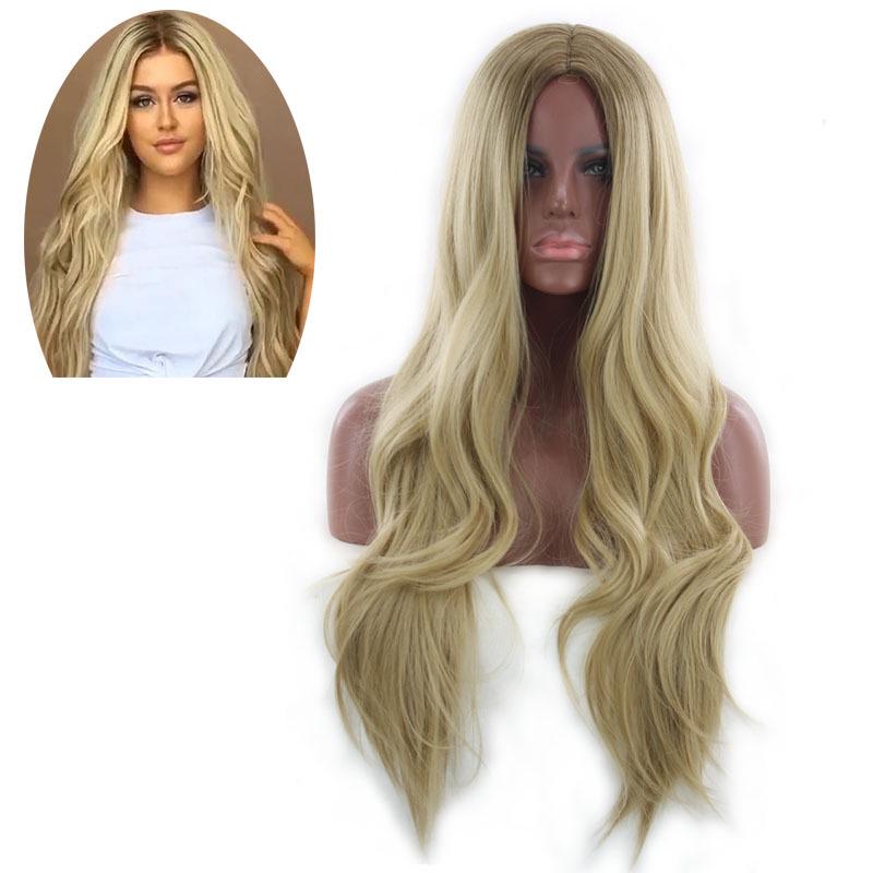 Peruci sintetice lungi ondulate pentru femei naturale cu rădăcini întunecate Ombre blond maro păr rezistent la căldură pentru femei cosplay de petrecere zilnică
