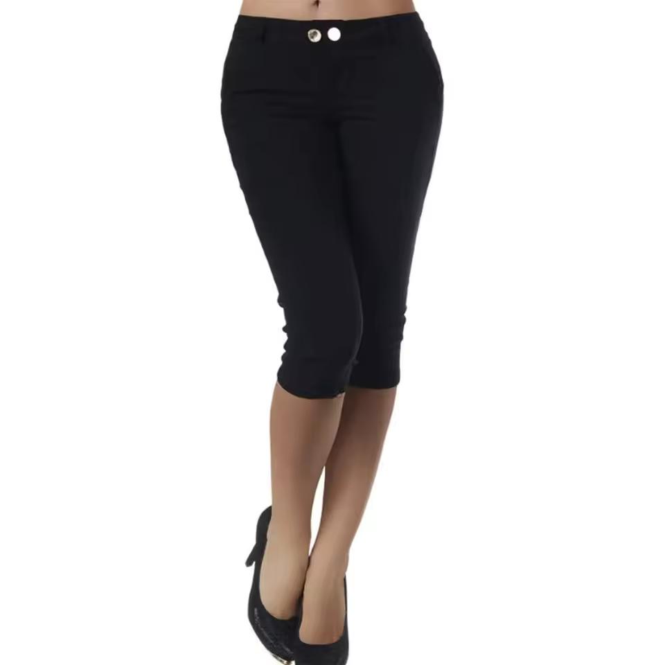 

Women s Slim Fit Casual Solid Color Button Pocket Cropped Pants S чёрный