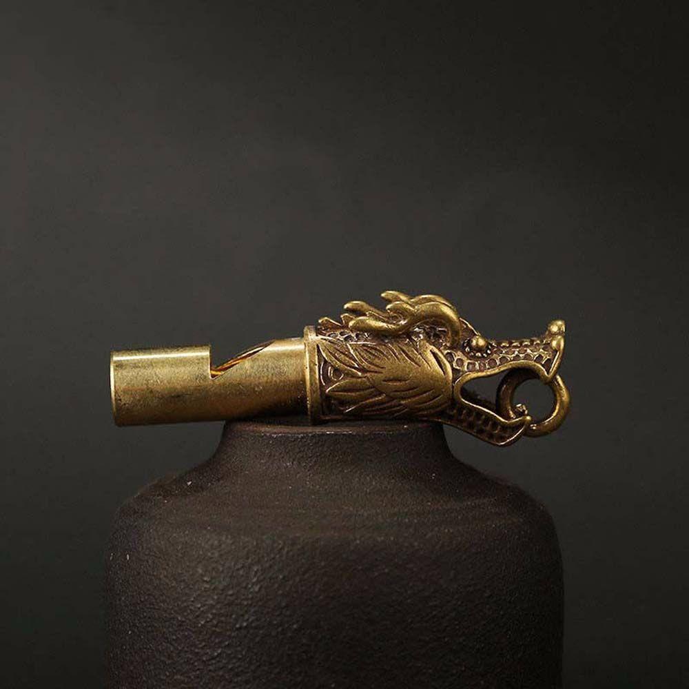 

Emergency Keychain Brass Dragon Head Car Pendants Outdoor Survival Tools Keys Chain Whistle золотий