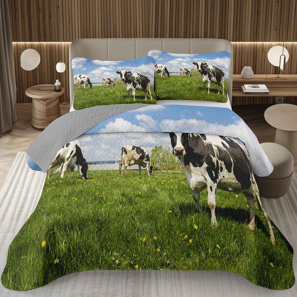 Cute Milk Cow Bedspread Cartoon Wildlife Coverlet Twin King Western Farm Animal Print Quilt Set For Kids Boys Girl Bedroom Decor