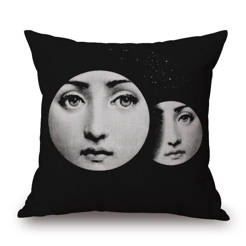 Unique Linen Vintage Piero Fornasetti Face Throw Pillow Case With Artistic Face Illustration