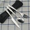 3pcs Set Dinnerware Portable Printed Stainless Steel Spoon Fork Steak Knife Set Travel Cutlery Tableware with Bag