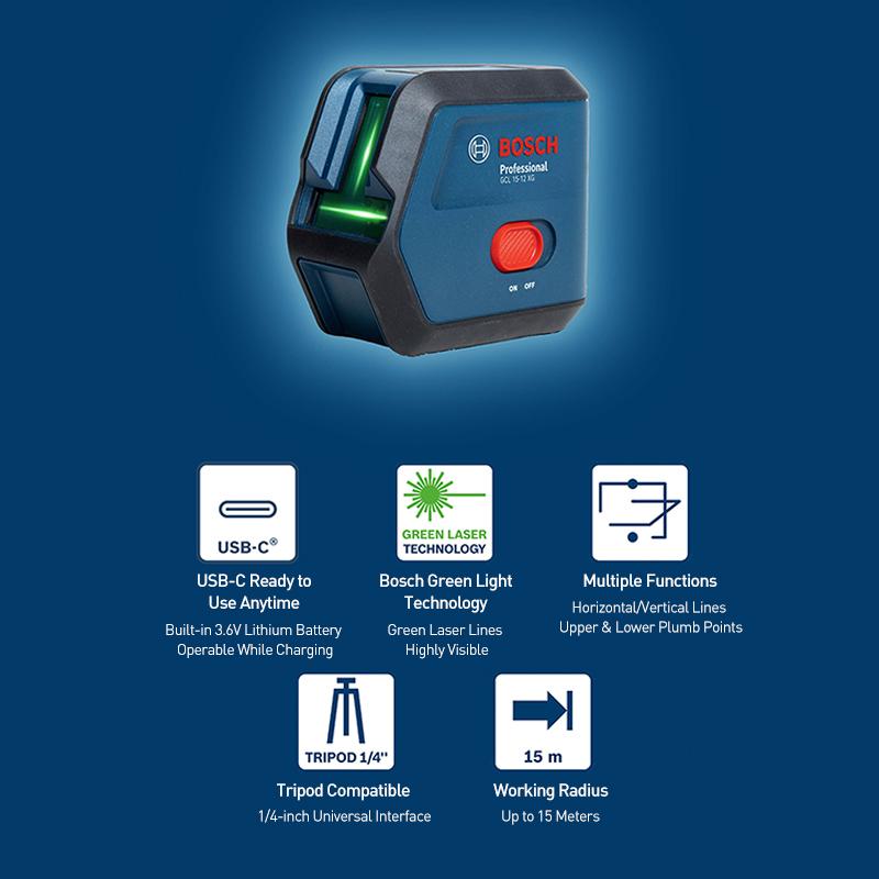 Bosch Laser Level GCL 15-12 XG Combination Dot and Line Green Beam Laser Level