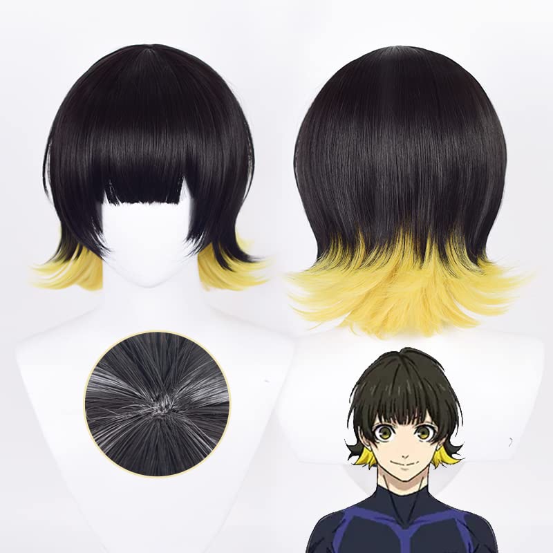Blaues Locken-Stil Horaku Mawaki Perücke, Cosplay Perücke, Hitzebeständig, Schulveranstaltungsperücke mit Netz (Horaku Mawaki [Perücke])