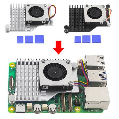 For Raspberry Pi 5 Active Cooler Fin Heatsink with Adjustable Speed Cooling Fan Cooling Radiator Compatible Holder