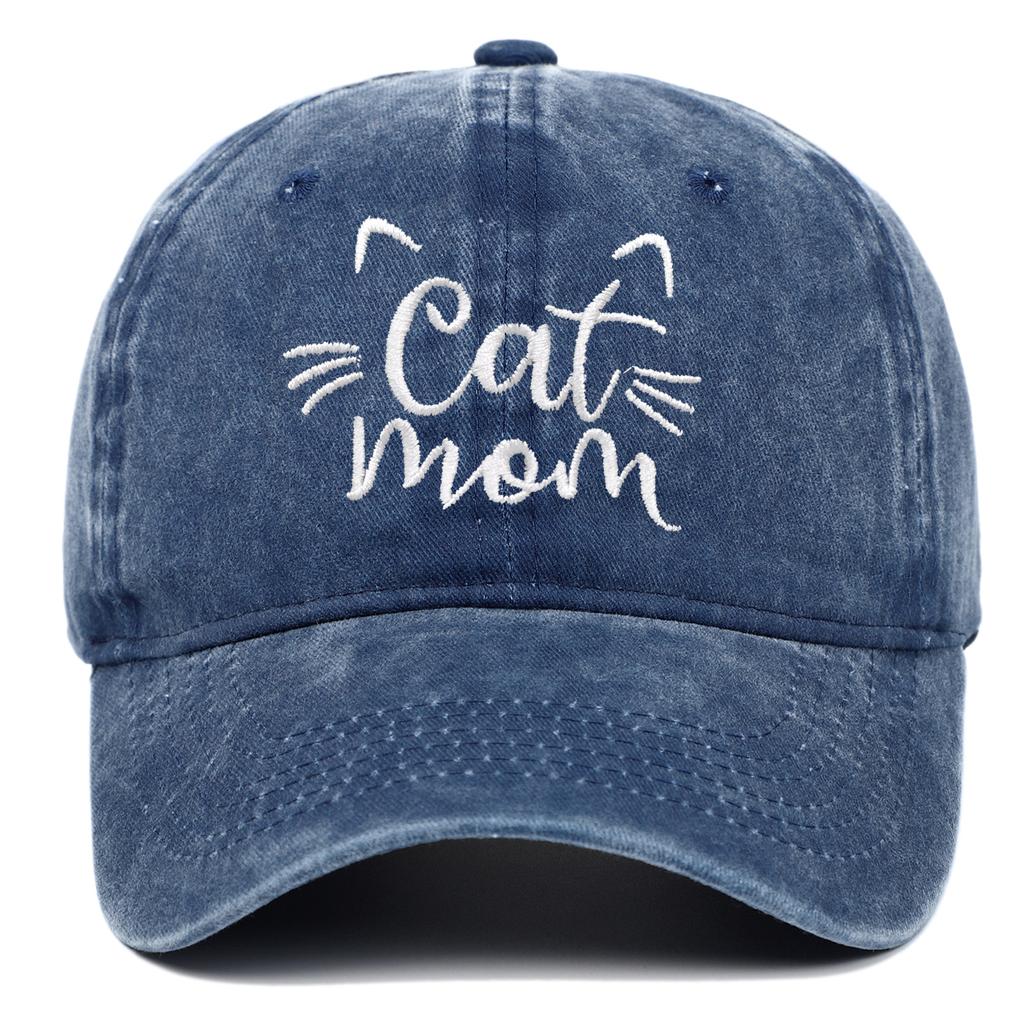 Katzen Mama Vintage Gewaschene Baseballkappe, Niedliche Katzenmotiv Verstellbare Dad Hat, Lässiger Sonnenhut für Katzenliebhaber Frauen Männer