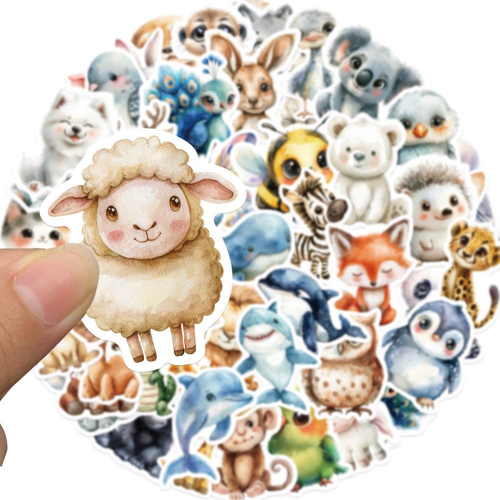 50pcs Cute Watercolor Animals Graffiti Stickers Phone Scrapbook Motorcycle Waterproof Cartoon Sticker