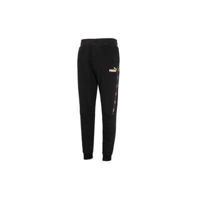 Solid Color Logo Print Joggers With Elastic Waist Men Bottoms Black 674347-01