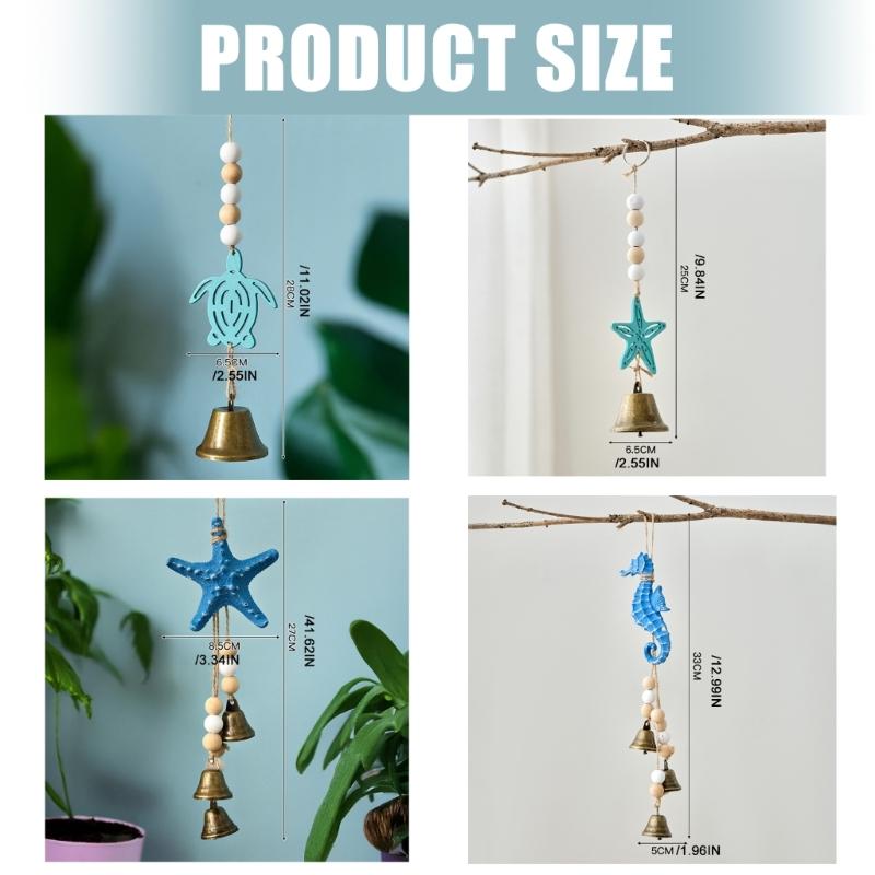 Turtles/Seahorses/Starfishs Wind Chimes Garden Decors Hanging Ornament Windchime for Mediterraneans Themed Home Decors