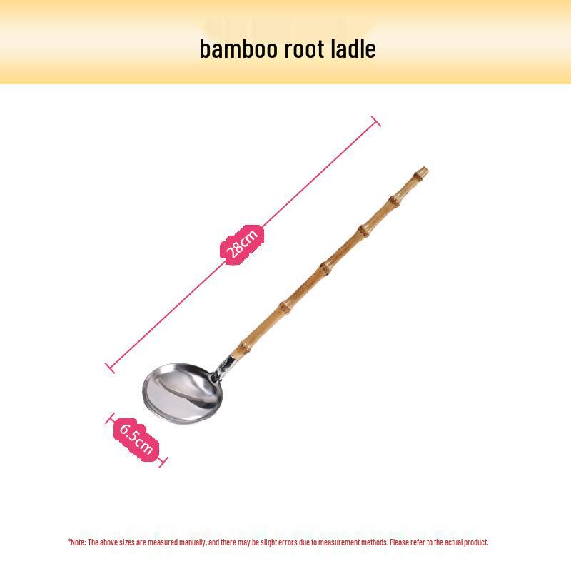 Japanese Style Bamboo Root Soup Ladle with Strainer – 304 Stainless Steel, Bamboo Joint Handle, Anti-scalding Tableware.