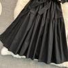 KOSY Puff Sleeve Sundress Women A Line Elegant Vintage Sweet Girl Fashion Midi Dresses Preppy Style Black Dress