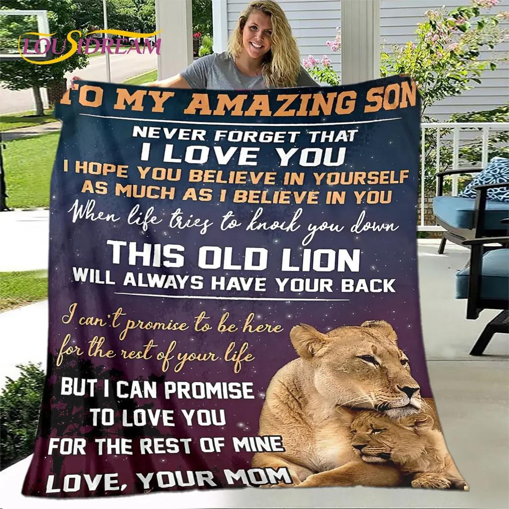 To My Son Plush Lion Wolf Dragon Eagle Quilt Blanket Soft Flannel Throw for Living Room Bedroom Bed Sofa Perfect Gift for Son