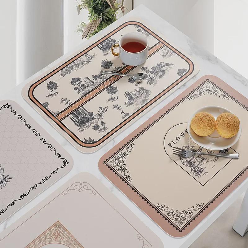 Europäischer Stil Wasserdicht, Ölfest und Hitzebeständig Tischunterlage - Luxuriöse Leder Schreibtisch- und Essmatte