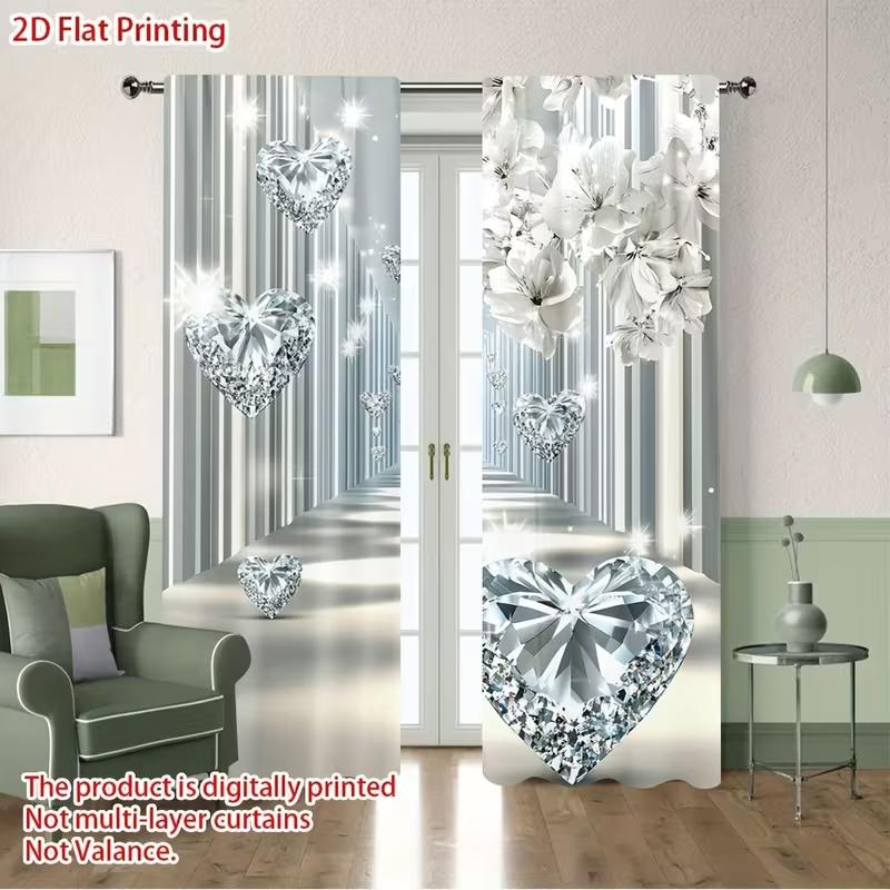 2 Stück Diamant-Herz-Blumenmuster Vorhänge geeignet für Schlafzimmer Wohnzimmer Küchen Dekoration Heimdekoration Fensterdekoration