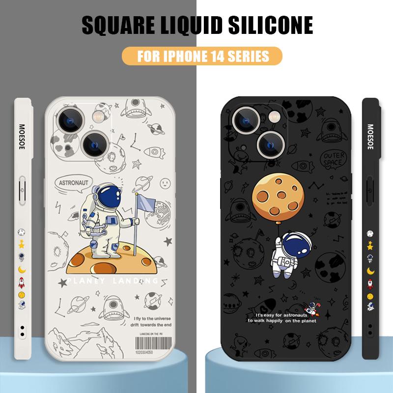 Cartoon Astronaut Silicone Case For iPhone 17e 16e 17 Pro 16 14 15 Pro Max Plus 13 11 12 Pro Shockproof TPU Lanyard Phone Cover