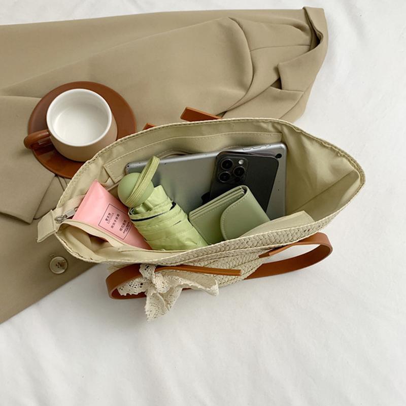 Women Braided Basket Clutches Bag Large Straw Portable Shoulder Bag Summer Beach Purses Shopper Satchel