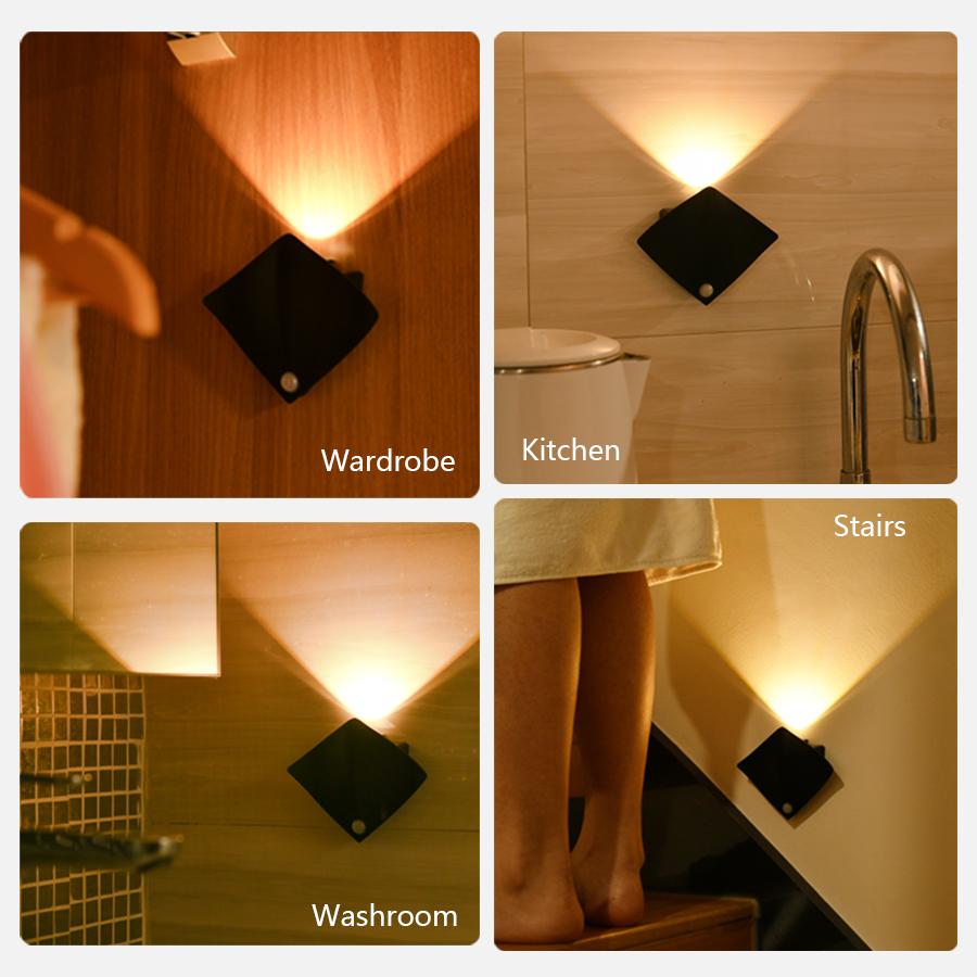 Rechargeable LED Night Light Human Body Induction Wireless LED Wall Lamp For Bedroom Living Room Stair Decor Indoor Lighting
