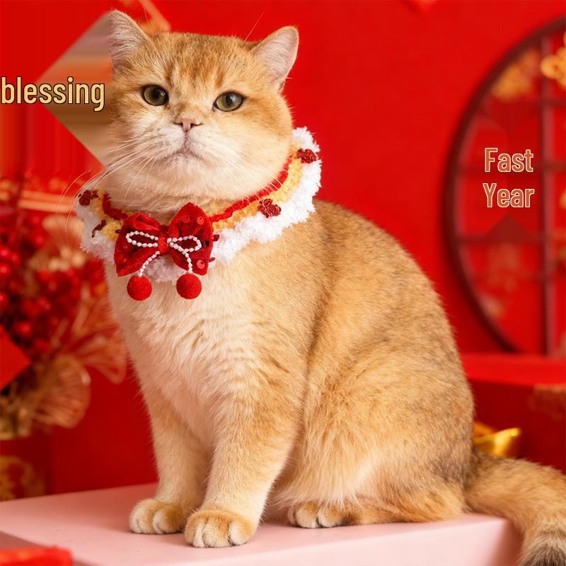 New Year Pet Scarf & Bib: Chinese Knot Wool Accessory for Cats & Dogs