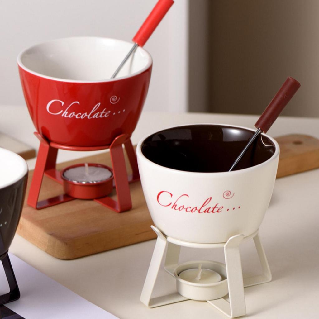 Chocolate Fondue Cup With Fork Ceramic Kitchen Gadgets Chocolate Melting Cup Mini Fondue Set For Christmas Birthday Party