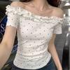 Design Hot Girl Fashionable Waistline Polka Dot Short-sleeved T-shirt Summer New One-word Chic Slim Top