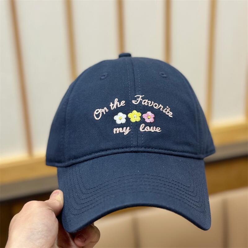 Spring And Summer Cartoon Flower Embroidery Cap Sunscreen Sunshade Soft Top Cute Face Small Baseball Cap Female