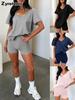 Short Sleeve Spring Summer New V-Neck Casual Temperament Solid Color Fashion Set Women