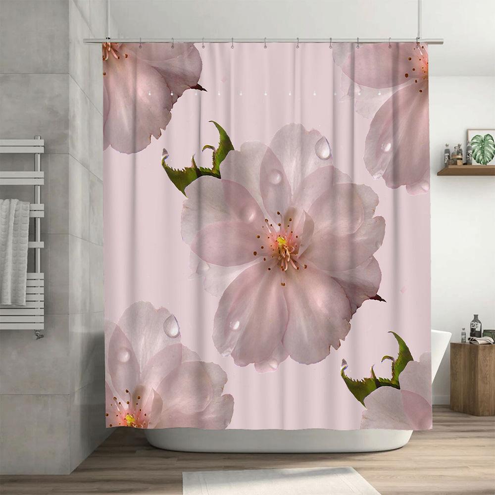 Shower Curtain With Peach Blossom Print Pink Shower Curtains For Bathroom Decoration This 128-Character  Title Incorpo