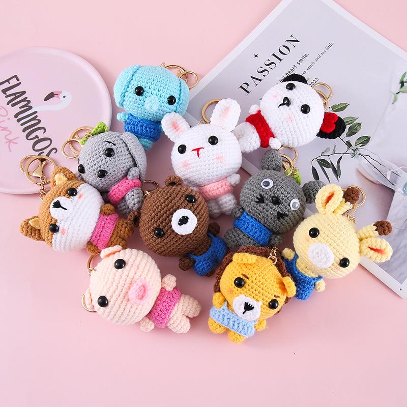 Funny Animal Doll Series Crochet Keychain Creative Knitting Animal Doll Keyrings For Bag Pendant Cute Puppy Knitted Car Keyrings