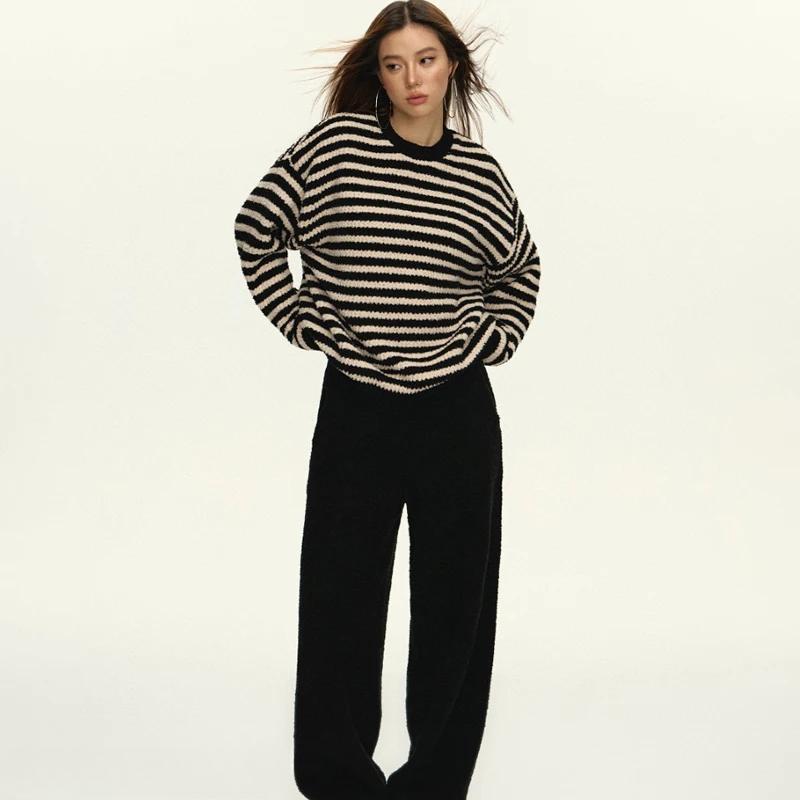 

Winter New Home Wear Striped Long Sleeved Pijamas Suit Half Flannel Thick Warm Sleepwear Loungewear Loose Casual Nightwear One Size