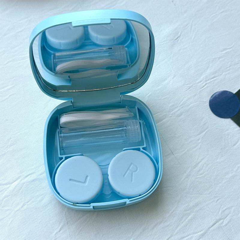 Mini Solid Color Contact Lens Case Contact Lens Container Girls Travel Holder Storage Eye Container with Mirror