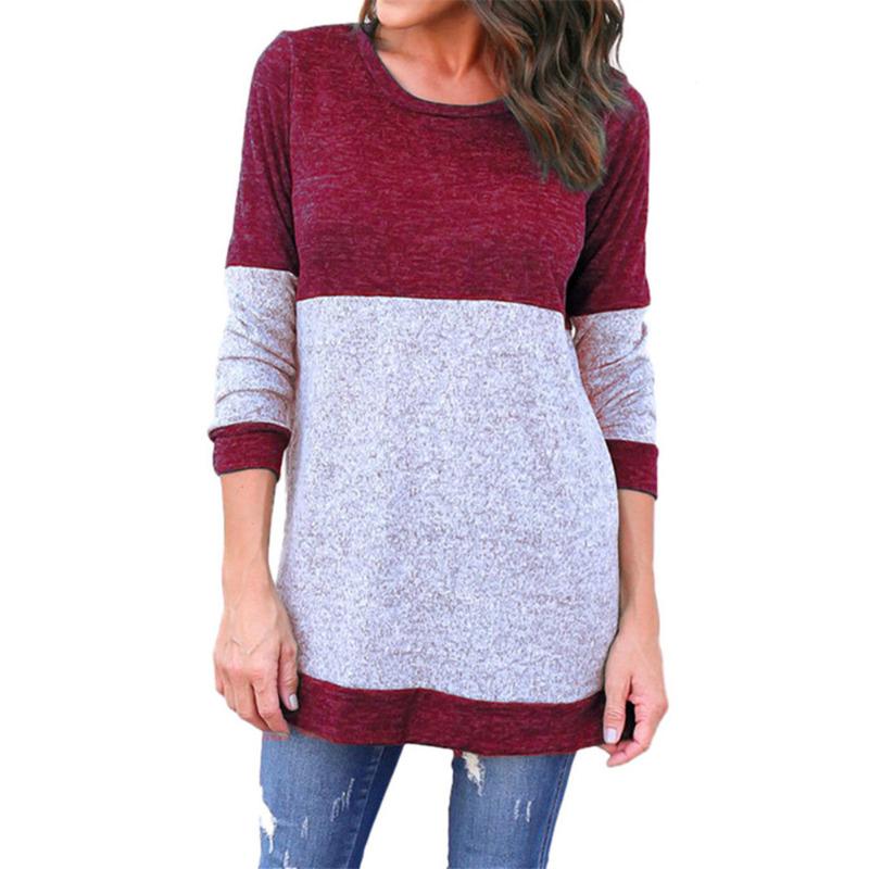 Color Matching Fine Sweater Sweater Spot Women's Bottoming Shirt Autumn and Winter Crew Neck Splicing Long Sleeves