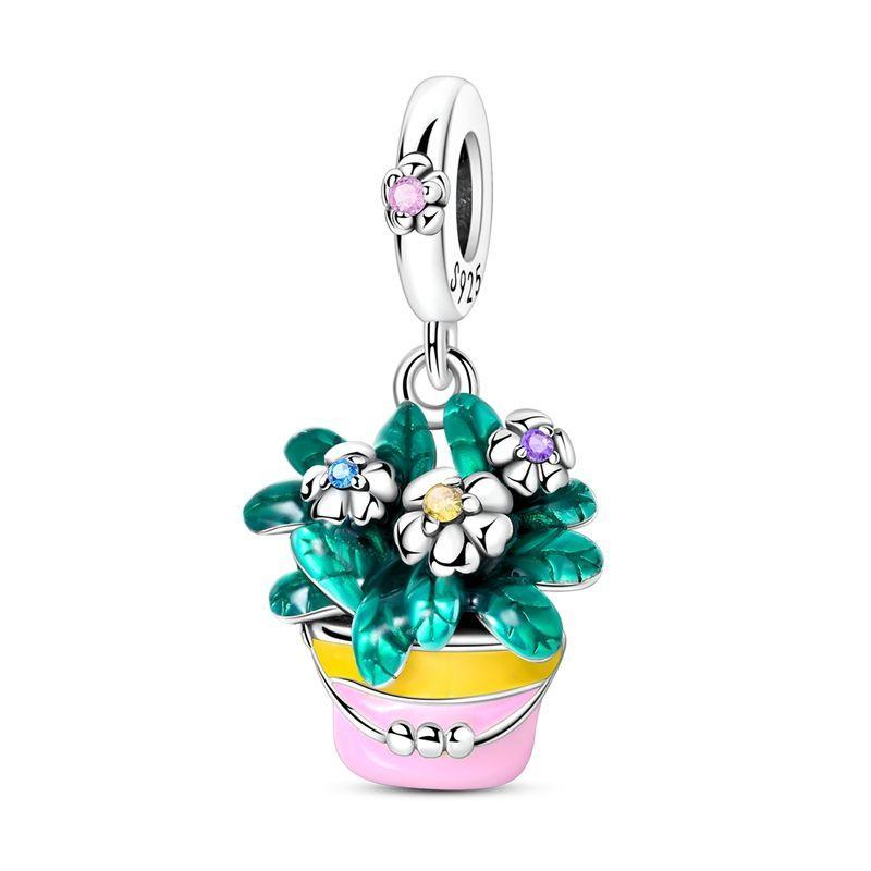 Luck Charm 925 Silver Four Leaf Clover Green Tree Frog Turtle Bead Pendant For Bracelet Women DIY Jewelry Gift