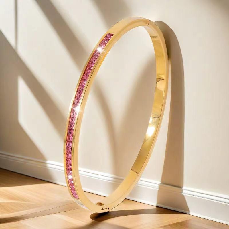 Bracelet de Luxe en Acier Inoxydable pour Femme: Titane Électroplaqué, Sertissage Diamants Complet, Style Européen-Américain