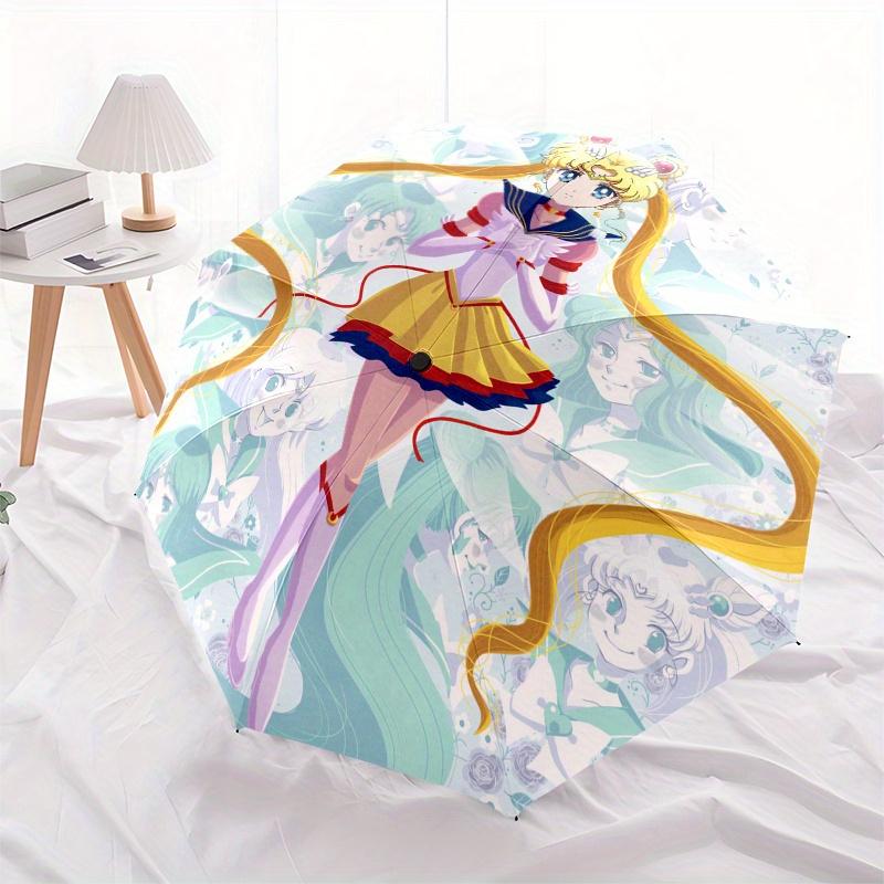 "Sailor Moon" Anime Character Circular Art Print Poster Umbrella, Portable 3 Fold Compact Umbrella for Men & Women,S76