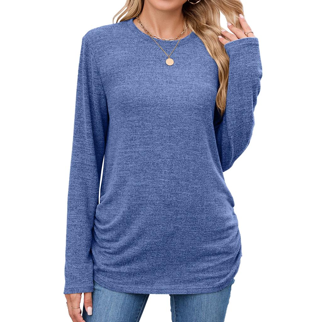 New Solid-color Round-neck Loose Long-sleeved T-shirt Top for Women In Autumn and Winter