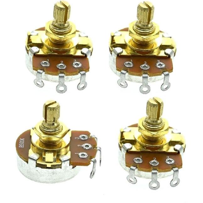 

Dopro Набор из 4 штук Полноразмерные 24 мм Основание Метрические Потенциометры для Гитары Баса с Коротким Латунным Валом 15 мм Аудио Потенциометры с Логарифмической Характеристикой A250K B500K