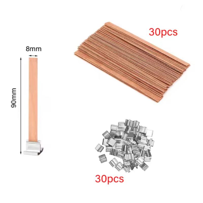 10/30pcs Wooden Candle Wick Set With Clip Base Smokeless Candle Wicks for DIY Paraffin Candle Jar Making Candle Making Supplies