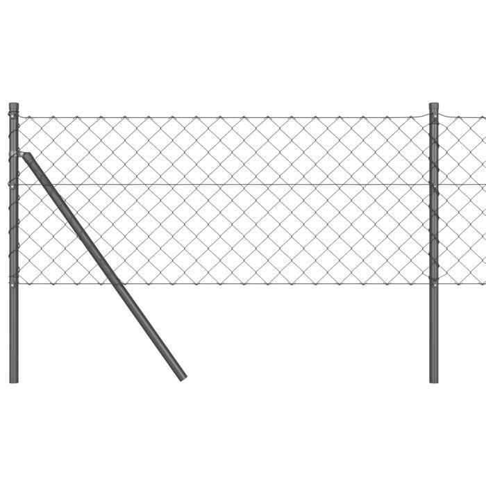 VidaXL Chain Link Fence with 7 Posts 0.6x10 M Galvanized Steel Grey 3351103