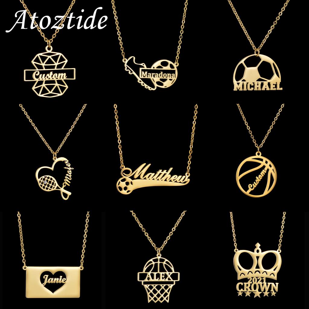 Atoztide Personalisierte Individuelle Fußball Sport Name Halskette Edelstahl für Damen Herren Anhänger Mode Geburtstag Schmuck Geschenk